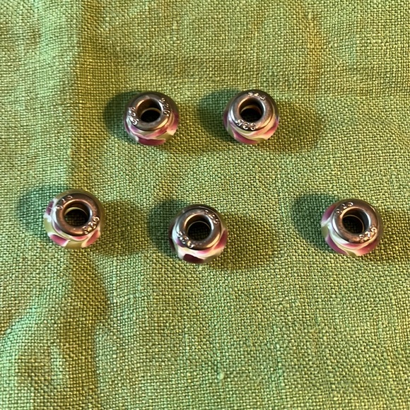 Pandora Murano glass charm in green with pink and white swirl pattern, 1 of 5 - Picture 6 of 6